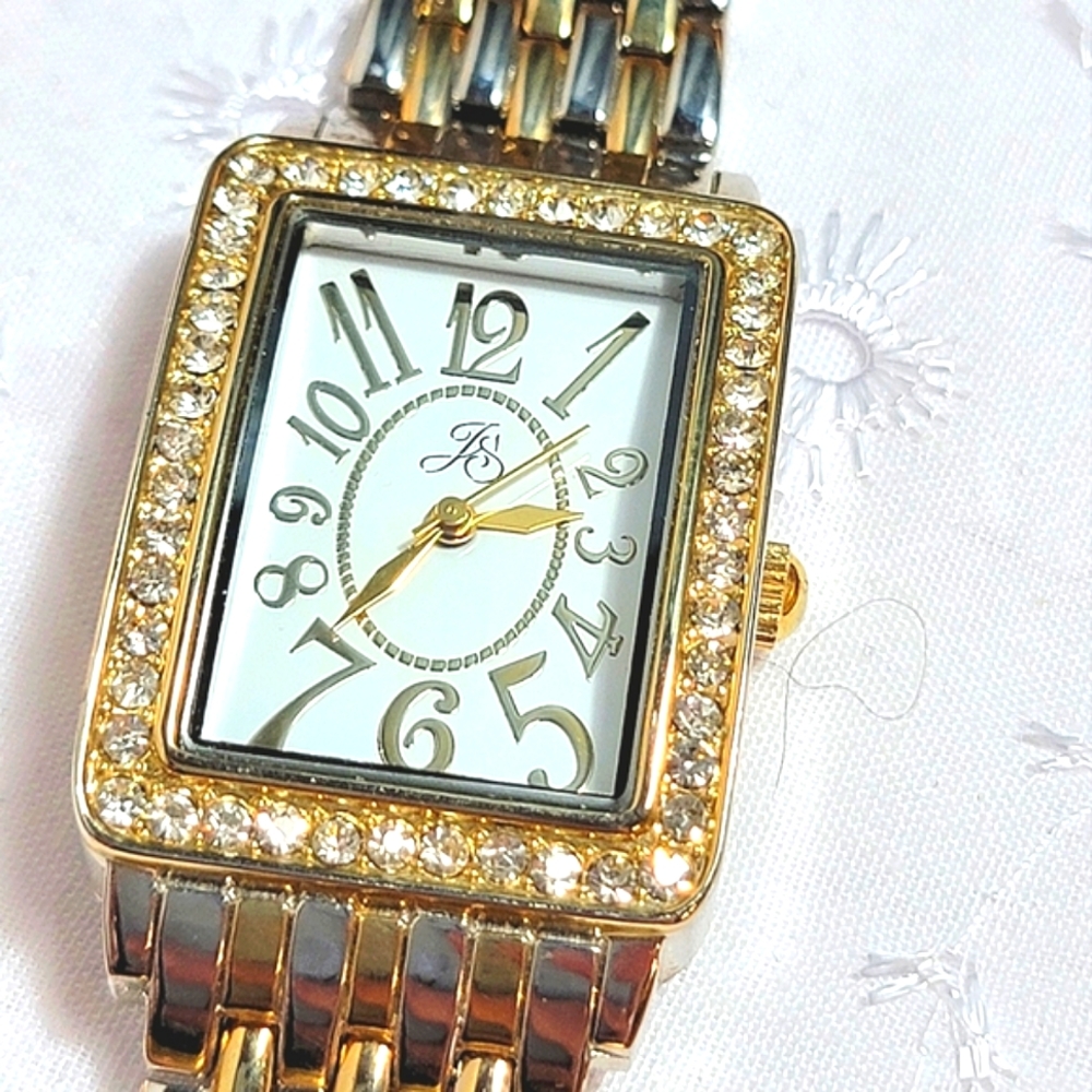 Jacklyn Smith rhinestone and goldtone watch